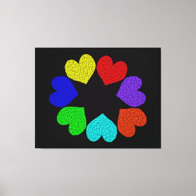 Blommigt Rainbow Kärlek Hearts Kanvastryck (Framsida)