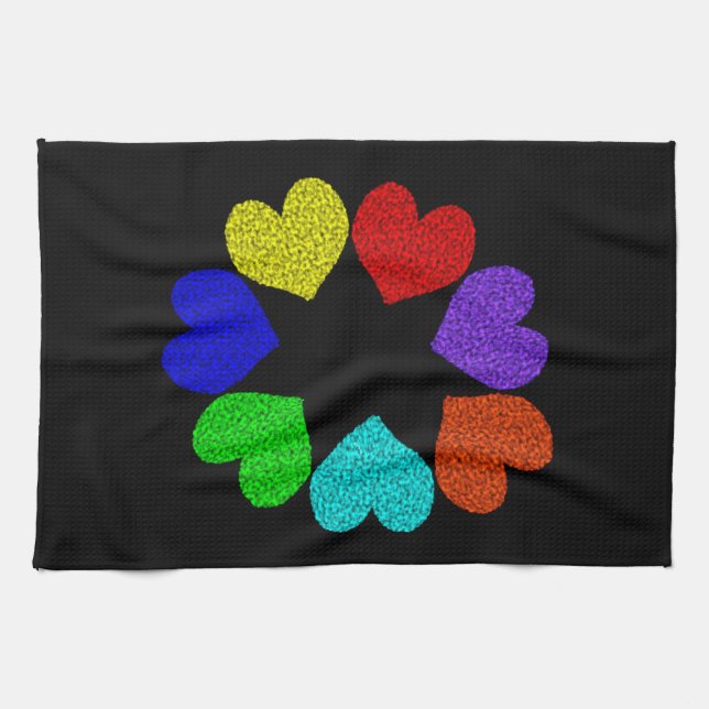 Blommigt Rainbow Kärlek Hearts Kitchen Towel Kökshandduk (Horisontell)