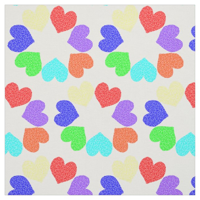Blommigt Rainbow Kärlek Hearts mönster Fabric Tyg (Provkarta)