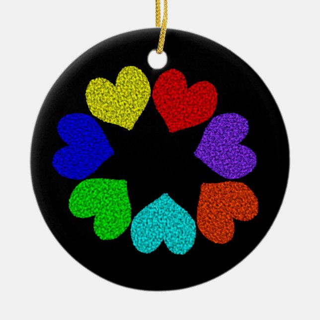 Blommigt Rainbow Kärlek Hearts Ornament (Framsidan)