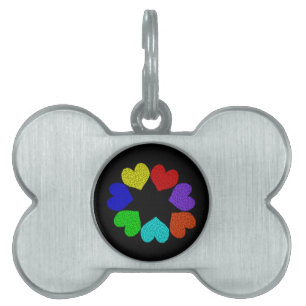 Blommigt Rainbow Kärlek Hearts Pet Tag Namnbricka Husdjur