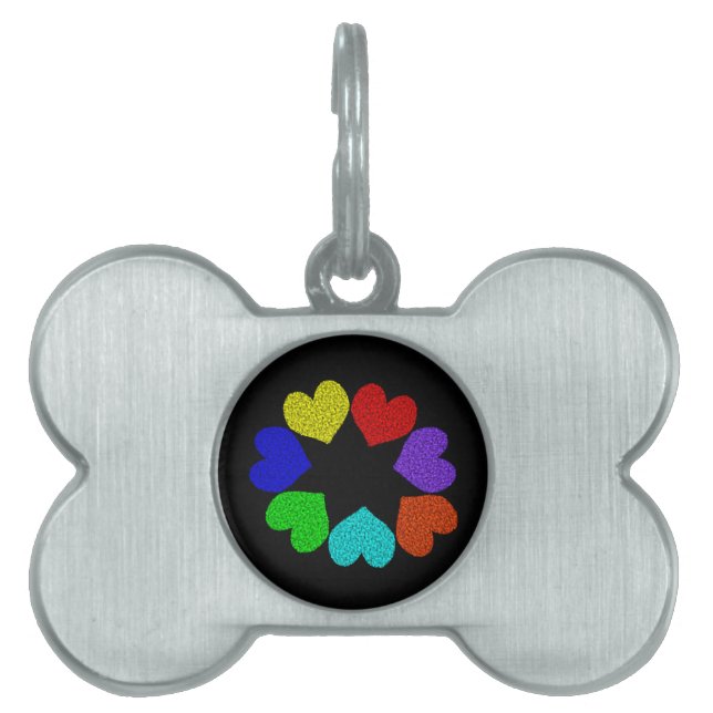 Blommigt Rainbow Kärlek Hearts Pet Tag Namnbricka Husdjur (Framsidan)