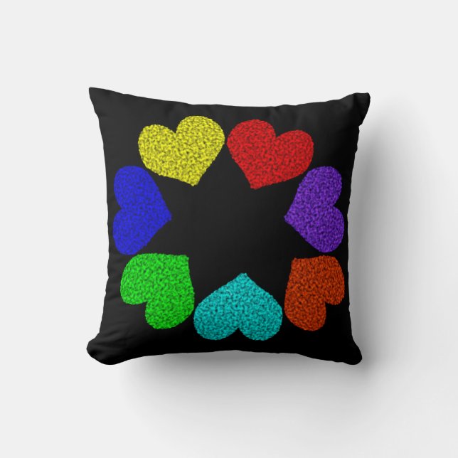 Blommigt Rainbow Kärlek Hearts Pillow Kudde (Framsida)