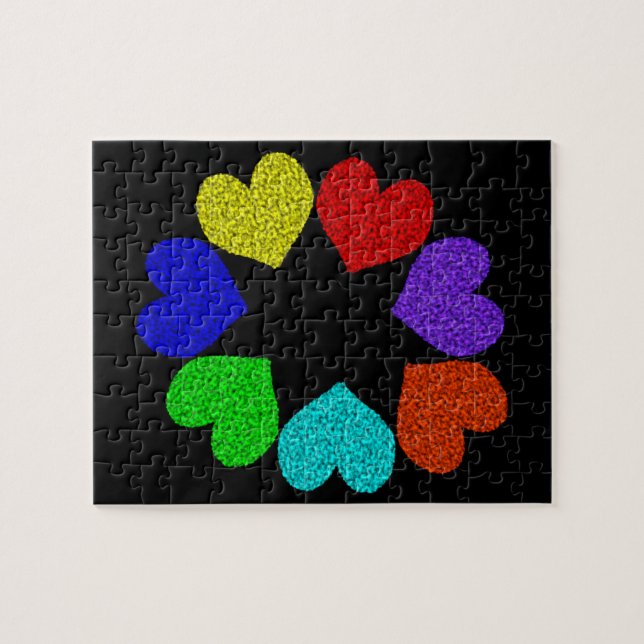 Blommigt Rainbow Kärlek Hearts Puzzle Pussel (Horisontell)