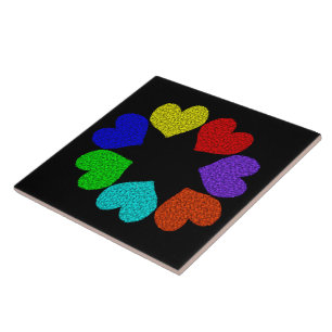 Blommigt Rainbow Kärlek Hearts Tile Kakelplatta