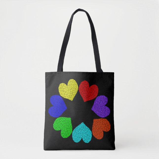 Blommigt Rainbow Kärlek Hearts Tote Bag Tygkasse (Framsida)