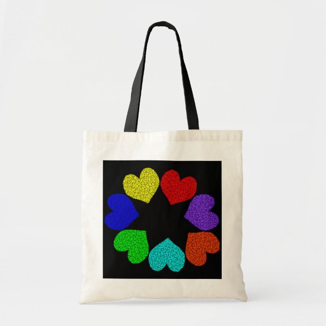 Blommigt Rainbow Kärlek Hearts Tote Bag Tygkasse (Framsidan)