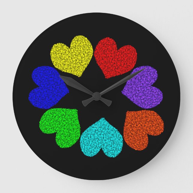 Blommigt Rainbow Kärlek Hearts Wall Clock Stor Klocka (Framsida)