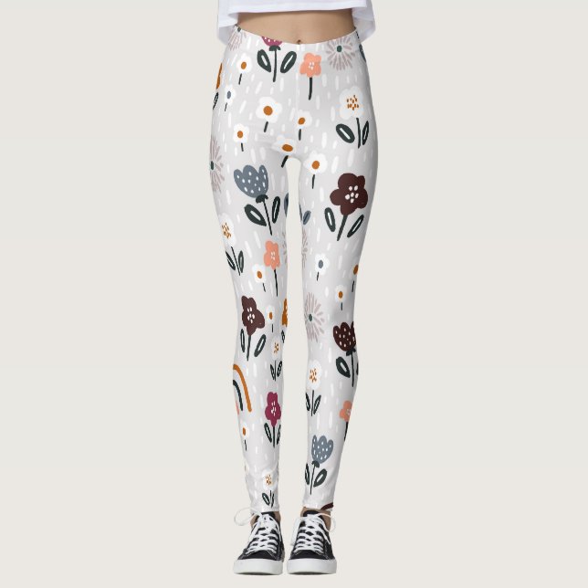 Blommigt Rainbows: Hand plockade sjölösa Struktur Leggings (Framsida)