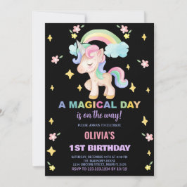 Blommigt Rainbows Unicorn Birthday-inbjudningar Inbjudningar