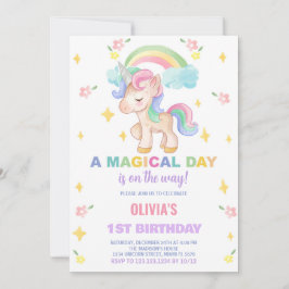 Blommigt Rainbows Unicorn Birthday-inbjudningar Inbjudningar