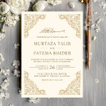 Blommigt Ram Cream och Guld muslimska Bröllop Inbjudningar<br><div class="desc">Inbjudan dina gäster med den här islamiska bröllopsinbjudan i stil, som innehåller en intrikat blommigt och "Bismillah" i arabisk kalligrafi på en krämbakgrund. Lägg bara till din händelseinformation i den här mallen som är enkel att använda för att göra den till en inbjudan av typen en. Den här inbjudan är...</div>
