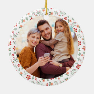 Blommigt Ram-familjens fotojul Julgransprydnad Keramik