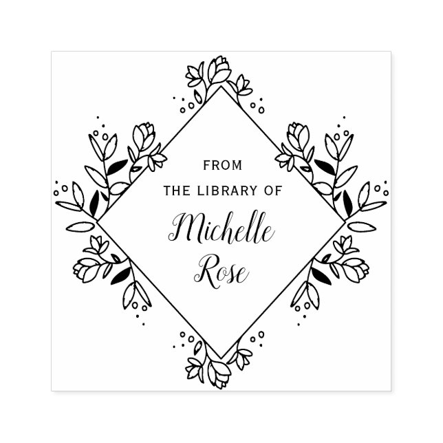 blommigt ram från bok frimärke bibliotek stämpel (Tryck)