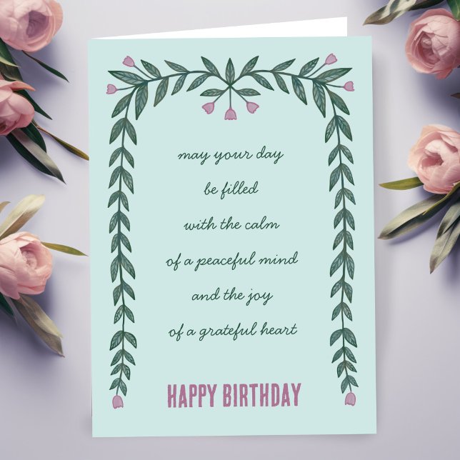 Blommigt Ram inspirationsinflytande Grattis på föd Kort (Floral Frame Inspirational Mindful Happy Birthday Card
)