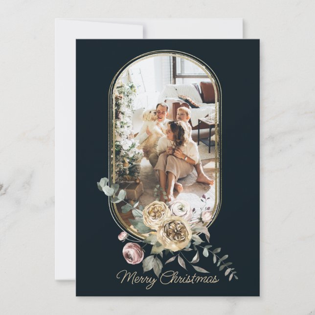 Blommigt Ram-julfotopapper, Helgdag Personlig Julkort (Framsida)