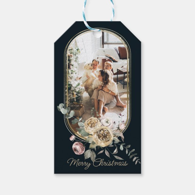 Blommigt Ram-julfotopapper, Helgdag Personlig Presentetikett (Framsidan)