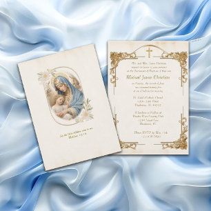 Blommigt Ram katolsk baptism - välsignad Mor Jesus Inbjudningar