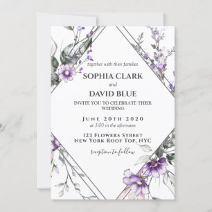 Blommigt Ram Lila Lavender Bröllop Inbjudningar
