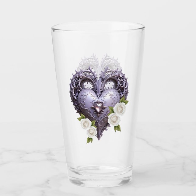 Blommigt ram med hjärta och vit ros glaskopp (Framsida)