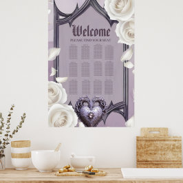 Blommigt ram med hjärta och vit ros poster