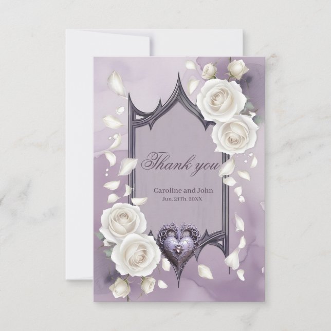 Blommigt ram med hjärta och vit ros tack kort (Framsida)
