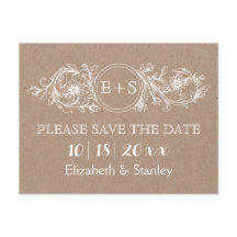 Blommigt ram med initialer bröllop spara datum