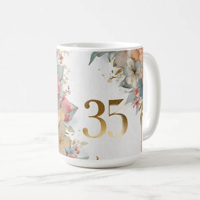 Blommigt Ram med nummer 35 för anniverär Kaffemugg (Framsida höger)