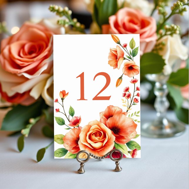 Blommigt ram med varma orange blommor bröllop bordsnummer (Skapare uppladdad)