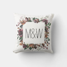 Blommigt Ram Monogram Dekorativ kudde
