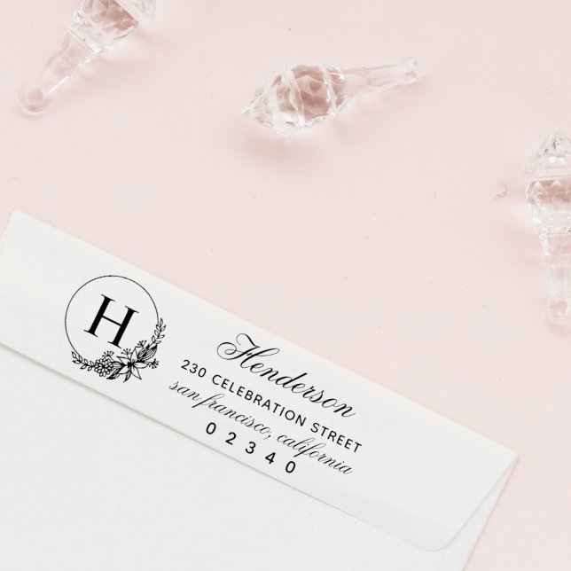 Blommigt Ram Namn Returadress i den första familje Självfärgande Stämpel (Skapare uppladdad)