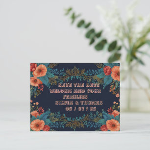 Blommigt Ram Orange Flowers Bröllop vykort