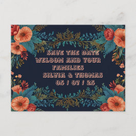 Blommigt Ram Orange Flowers Bröllop vykort