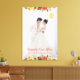 Blommigt ram-parfoto kinesiska bröllop oriental canvastryck