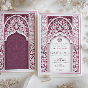 Blommigt Ram Plum islamisk muslimsk Bröllop Inbjudningar
