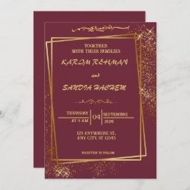 Blommigt Ram Plum och Guld muslimska Bröllop Inbjudningar