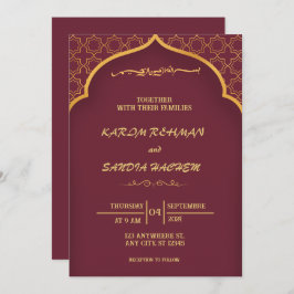Blommigt Ram Plum och Guld muslimska Bröllop Inbjudningar