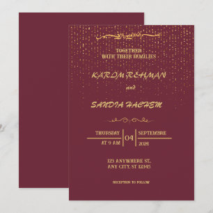 Blommigt Ram Plum och Guld muslimska Bröllop Inbjudningar