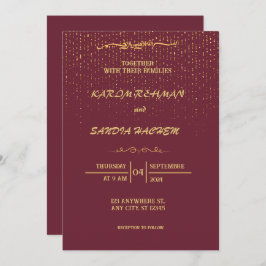 Blommigt Ram Plum och Guld muslimska Bröllop Inbjudningar