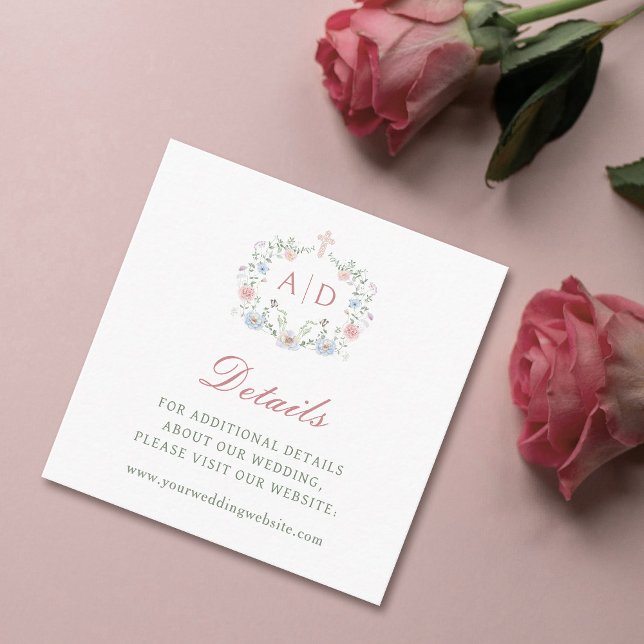 Blommigt Ram Religiösa Bröllop Information webbpla Tilläggskort (Skapare uppladdad)