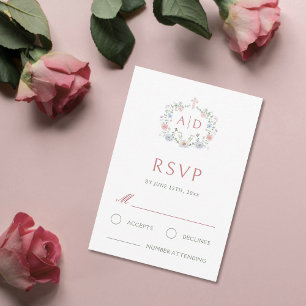 Blommigt Ram Religiösa Bröllop Monogram OSA kort
