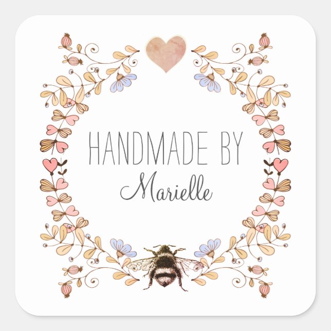 Blommigt Ram Rosa Handmade Personlig Fyrkantigt Klistermärke (Framsida)