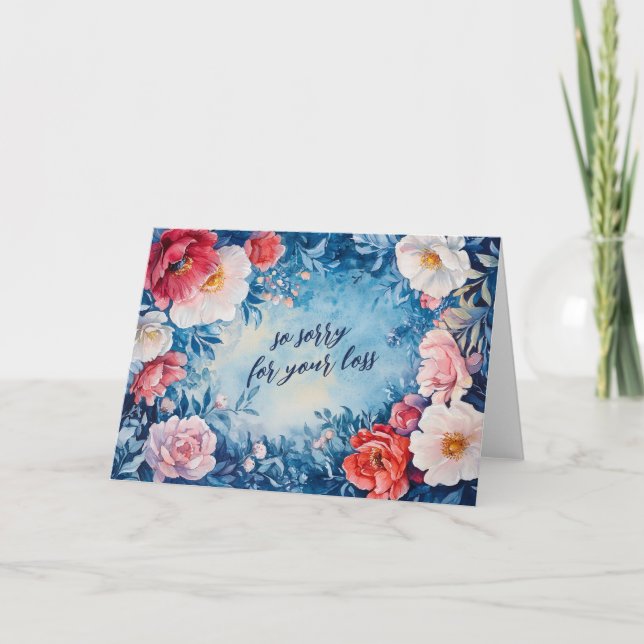 Blommigt Ram SORRY FOR LOSS ANPASSNINGSBAR Condolm Kort (Framsida)
