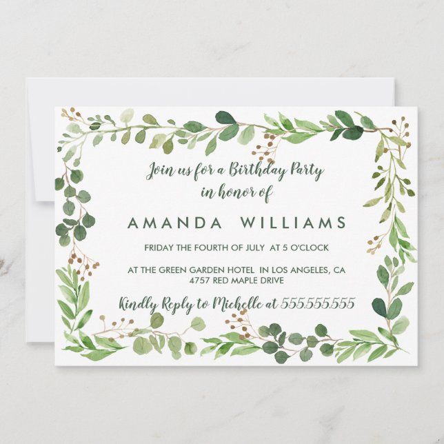 Blommigt Ram-vuxen för löv av ängsbord Inbjudningar (Framsida)