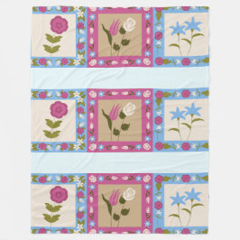 Blommigt ramade fyrkanter mönster fleecefilt