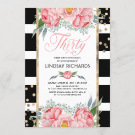 Blommigt Rand Modern Guld Decor 30 Födelsedagsfest Inbjudningar