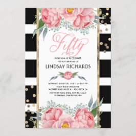 Blommigt Rand Modern Guld Decor 50 Födelsedagsfest Inbjudningar