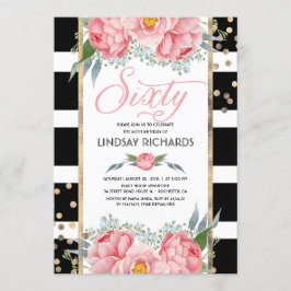 Blommigt Rand Modern Guld Decor 60 Födelsedagsfest Inbjudningar