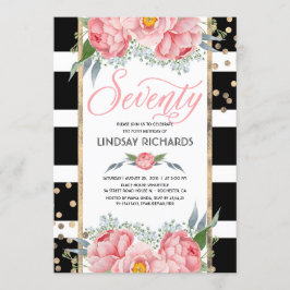 Blommigt Rand Modern Guld Decor 70 Födelsedagsfest Inbjudningar