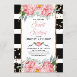 Blommigt Rand Modern Guld Dekor Sweet 16 födelseda Inbjudningar